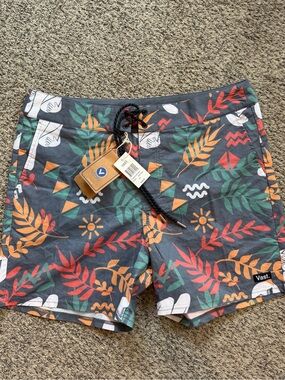 Vast Mens Sz 36 Navy Tropical Elements Swim Trunks with Orange & Green